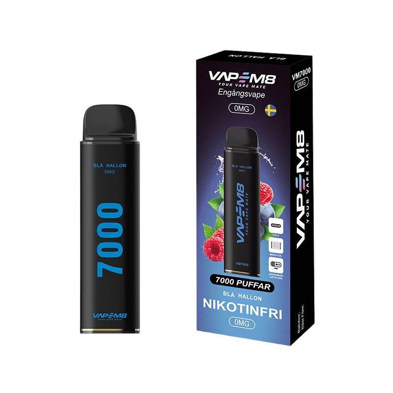 VapeM8 VM7000 – Blå Hallon Nikotinfri 7000 Puffar